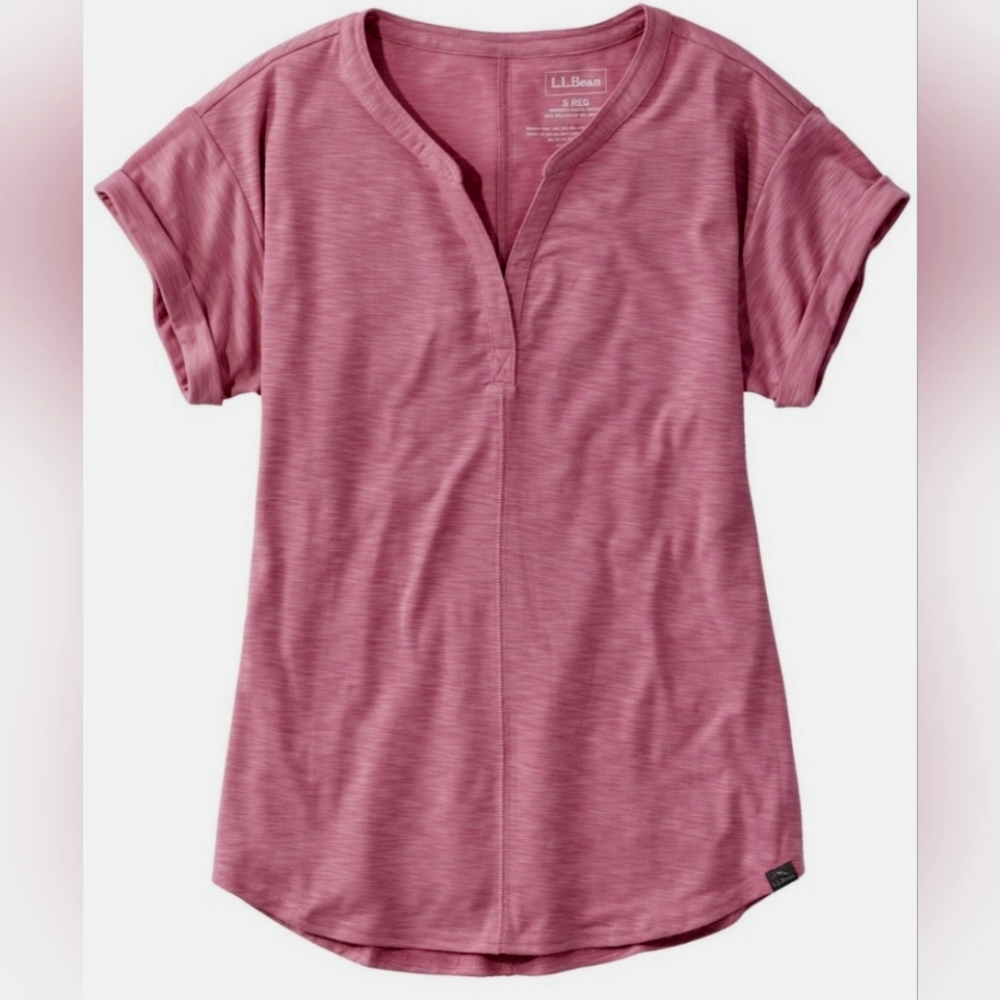 L.L. Bean Women's Streamside Tee, Short-Sleeve Splitneck, Regular, L